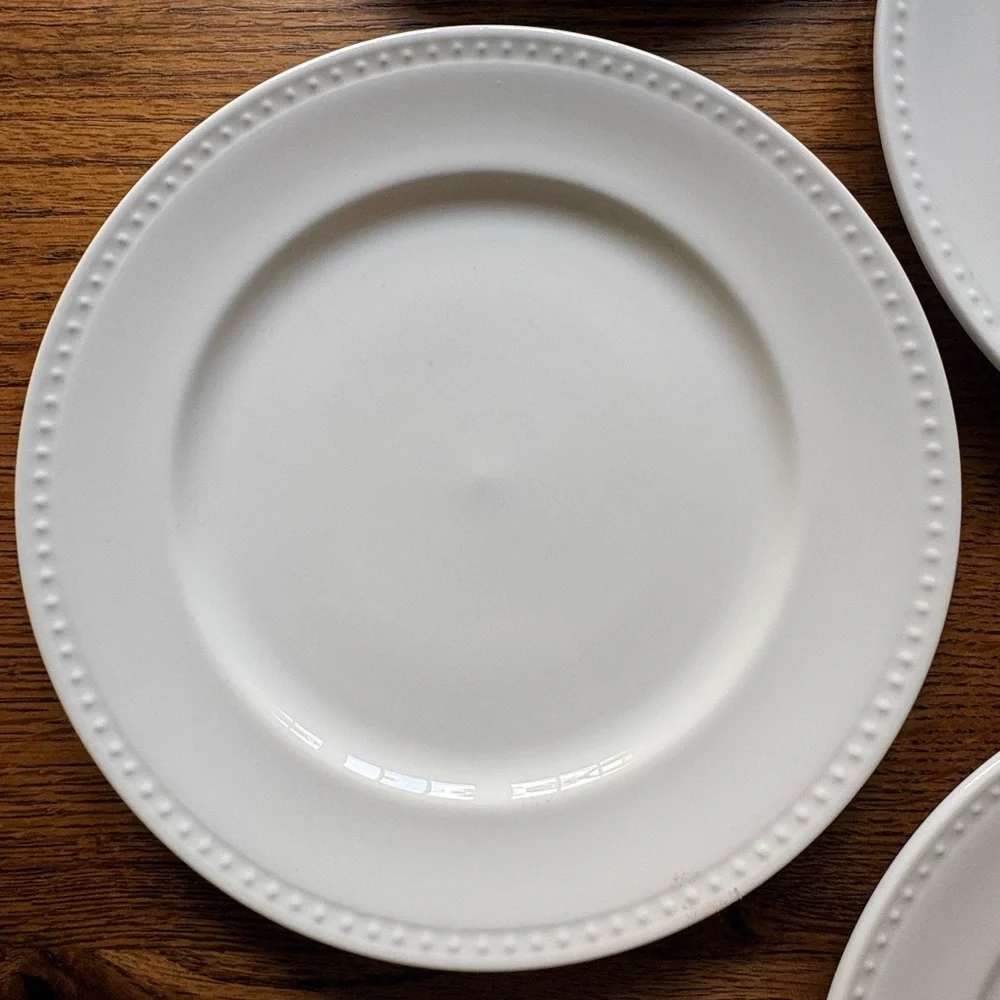 Studio Tu white beaded Fine Bone China Otella set of 6 salad plates ~8.5 inches